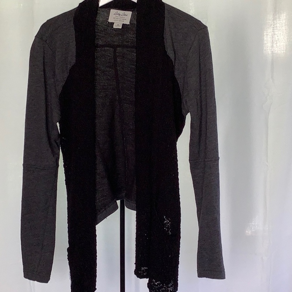 Lucky Lotus Black & Gray Knit Drape Front Cardi